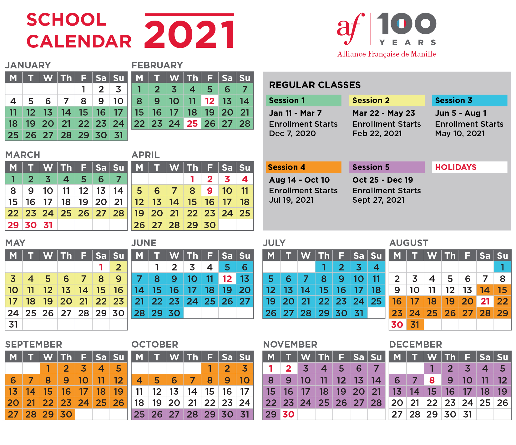 School Calendar Alliance française